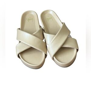 Beek Rhea Tan Leather Platform Slide Sandals Women’s Size 10